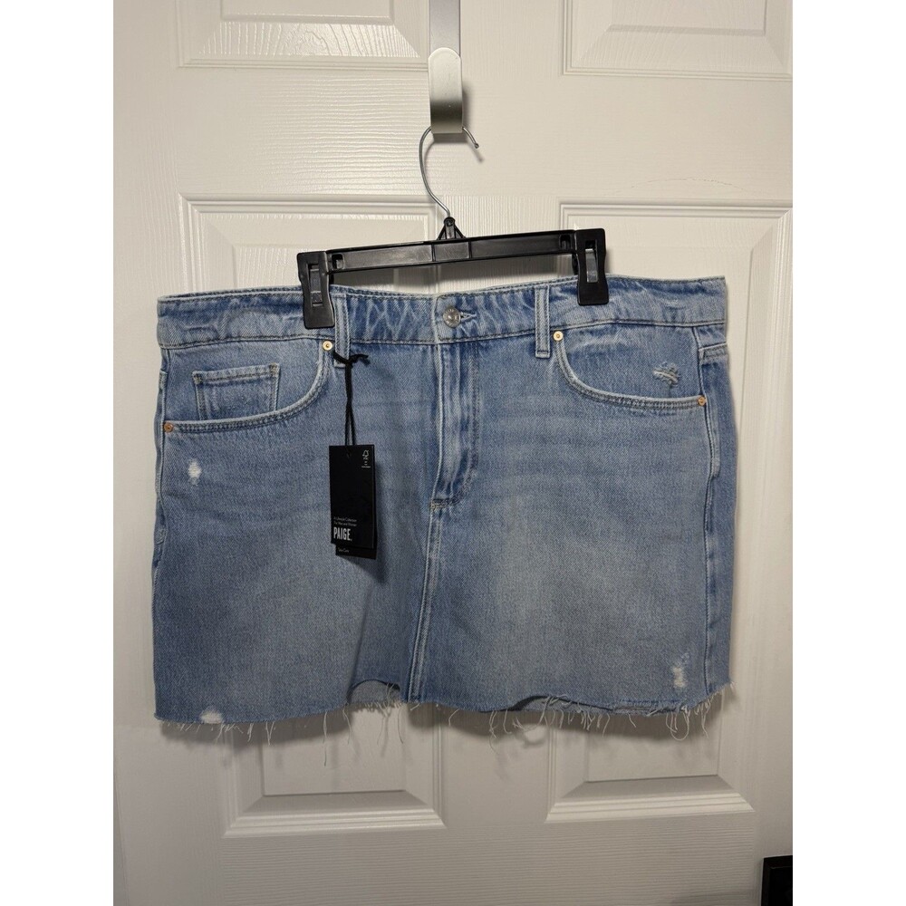 PAIGE Mader Denim Mini Skirt Size 34 Plus Size Distressed Raw Hem NWT